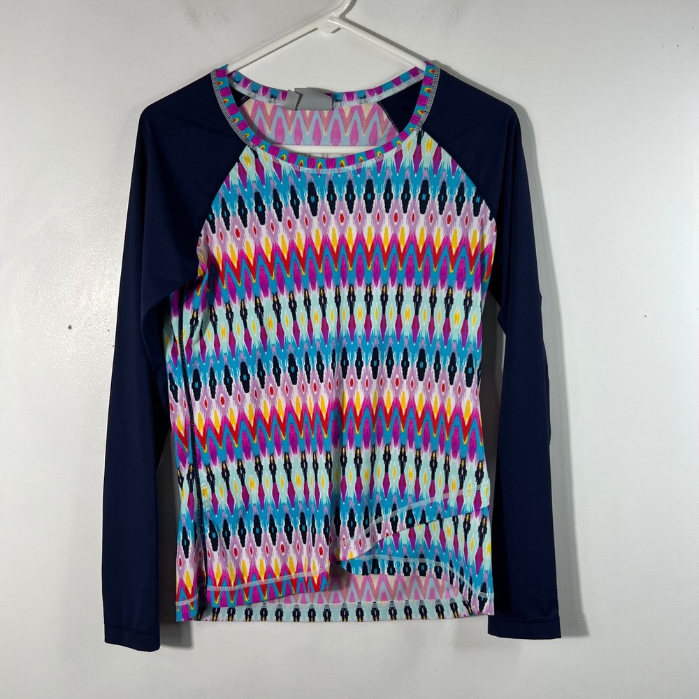 Womens Athleta Boscabell Criss Cross Rashguard Swim Top MulticoloredNavy M NWOT